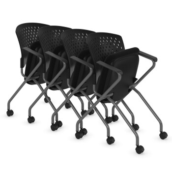 four chairs folded up together on wheels
